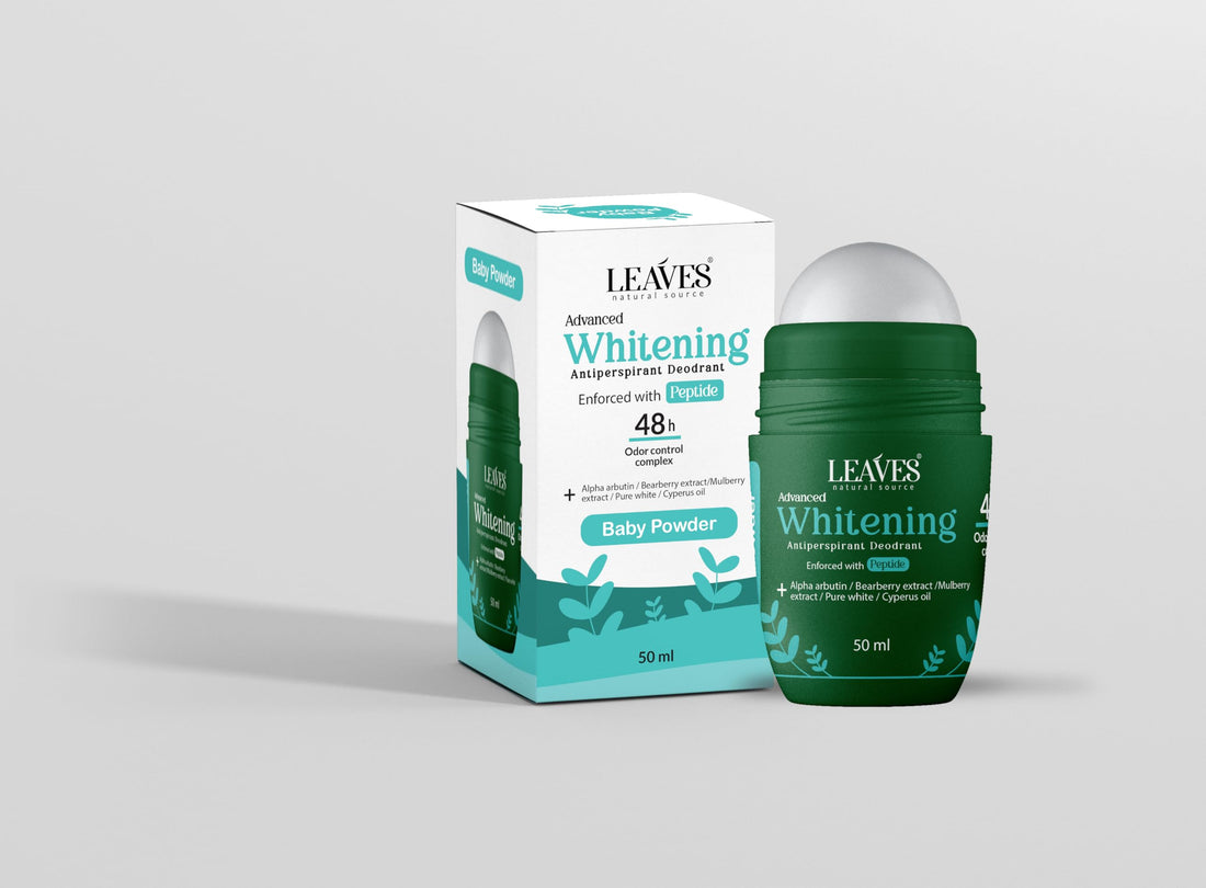 Leaves Advanced Whitening Antiperspirant Deodorant – Baby Powder | 48H Sweat & Odor Protection, Alpha Arbutin, Bearberry & Mulberry Extracts, Hair Growth Reduction, 50ml