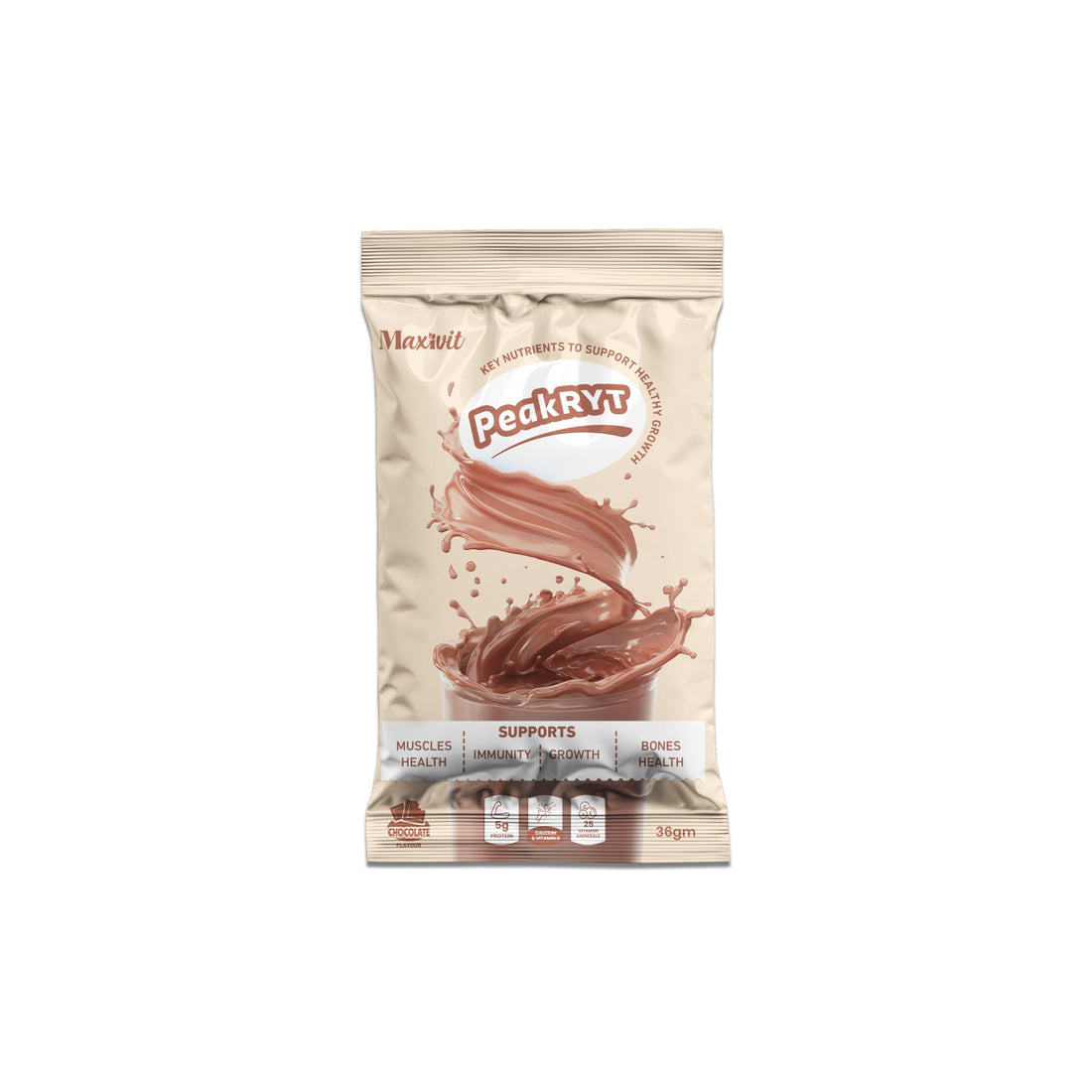 PeakRyt Chocolate Flavoured Weight Gain Drink Mix, 5g Protein, 25 Vitamins & Minerals, for Kids 4+ Years& 10-pack
