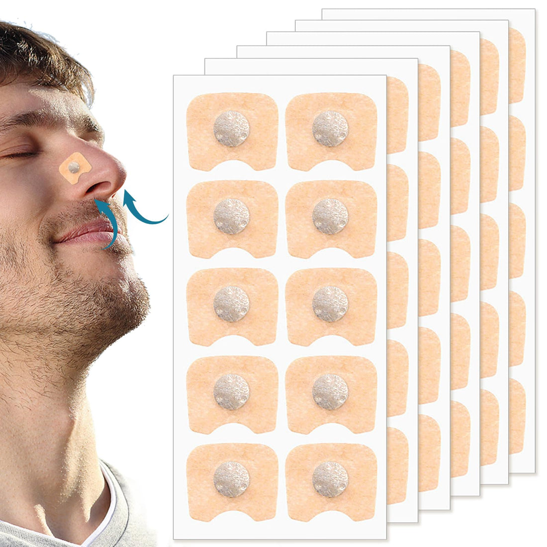 Intake Breathing Nasal Strip, Magnetic Nose Patches, Pack of 60 Intake Breathing Magnetic Anti-Snoring Nose Strips, without Magnetic Holder, Suitable for Most Magnetic Nose Strips