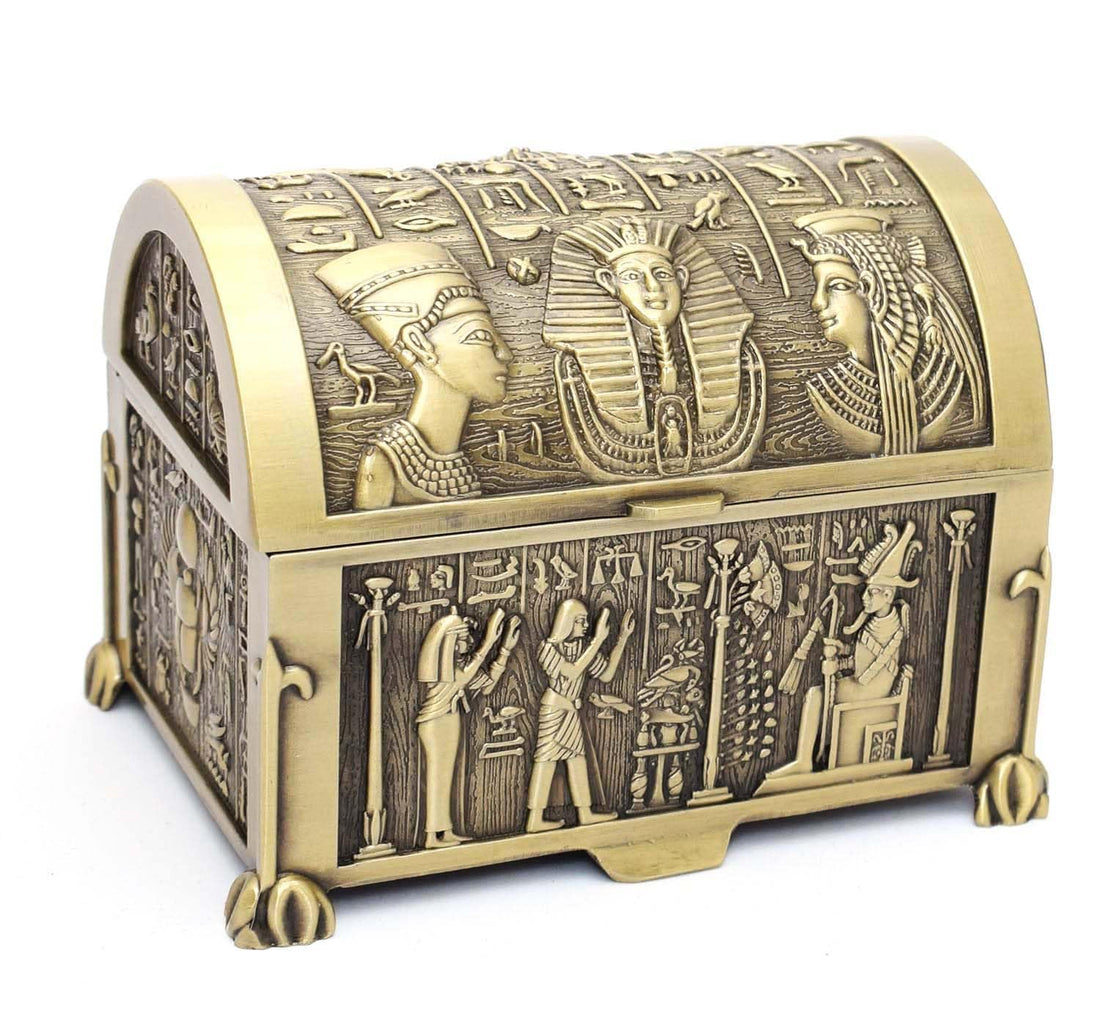 Immatgar Luxury Egyptian Jewelry Storage Box with Pharaonic Pattern - premium Souvenir gifts for Women and Girls - Home Decor Piece (Shape1 - Burnt Yellow - 9.5 CM width)