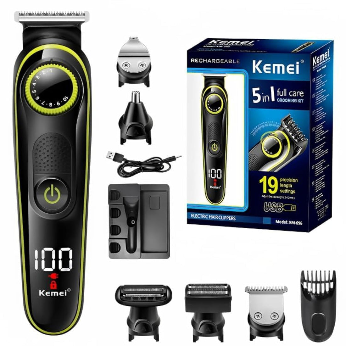 KEMEI KM-696 5 in 1 Electric HAIR SHAVER Full Care Grooming Kit for Men