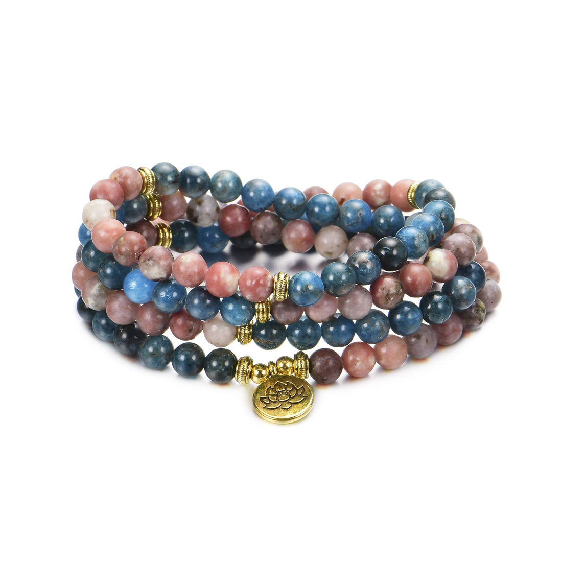 LIUANAN Metal Stone 108 Tibetan 8mm Natural Gemstone Yoga Meditation Prayer Buddha Beads Mala Wrap Bracelet Necklace
