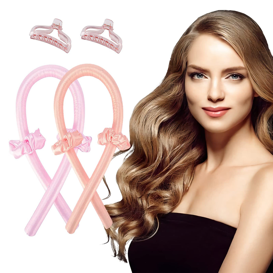 2pcs Heatless Curling Rod Headband - Heatless Hair Curler for Long Hair, No Heat Curl Ribbon with Hair Clips and Scrunchie