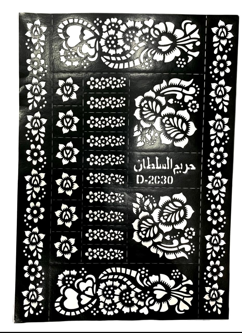 Hena Tatto Stencil Set for | Hand | Body | Fingure | Face | Hena Art Temporary Tatto for Kids, Girls & Women, Design -1 SHEET - Black-1 SHEET (D)