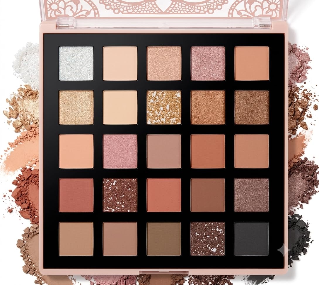 Professional Warm Ultimate Eyeshadow Palette, 25 High-Pigmented Nude Colors, Matte, Shimmer, Satin Finishes, Vegan & Cruelty-Free