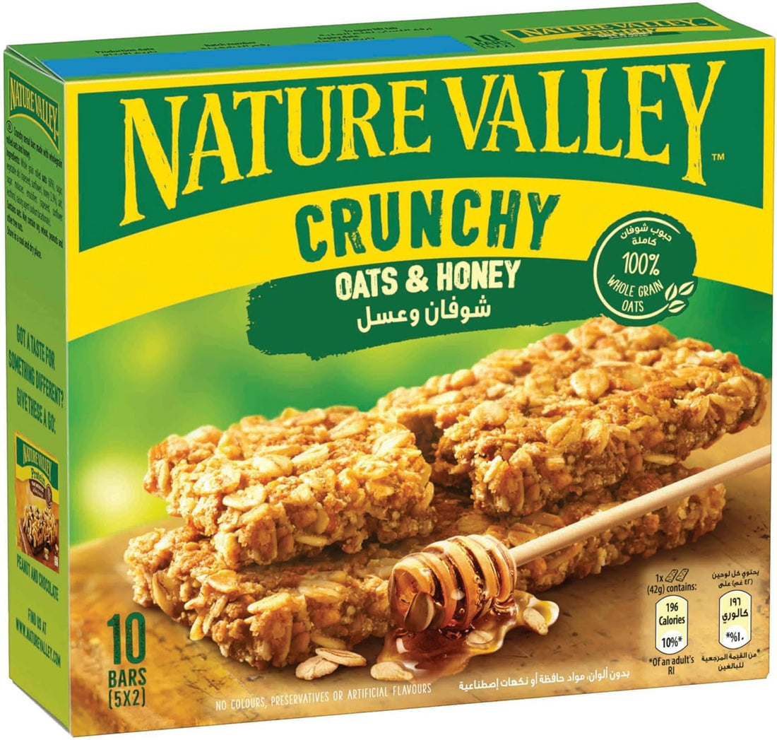 Oatmeal & Honey Crunchy - 10 Bars (5x2) Made with 100% Whole Grain Oats, No Colors or Preservatives, Spain Imported Product