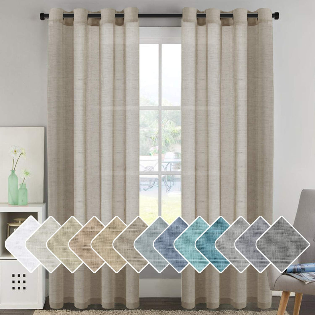 INtex CURTAINS HOUSE Elegant Natural Linen Curtain Panel with Steel Grommets, 1 Piece, Cafe, 200W x 230L CM, Easy Care Washable Drapes for Bedroom Living Room Décor
