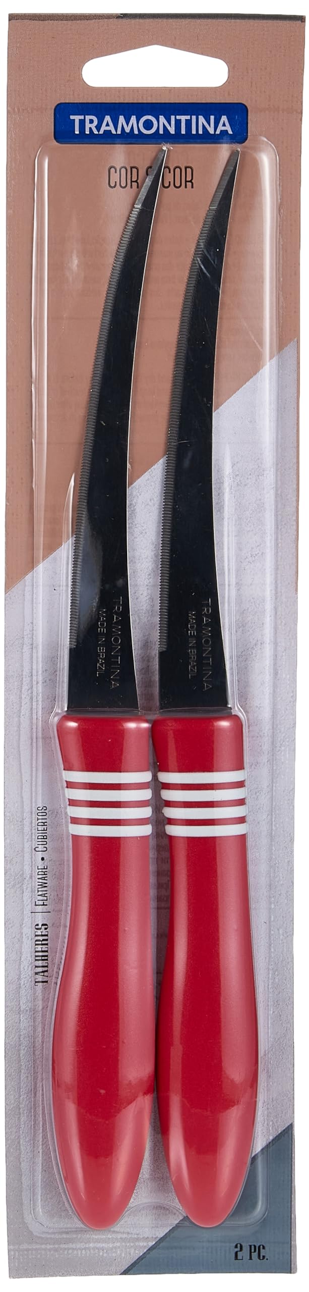 TRAMONTINA Set, Premium Set Designed for Everyday Use (Cor & Cor, Tomato Knife Set, 2-Piece, Polypropylene, Natural, Various Sizes, Stainless Steel Finish, 2 Tomato Knives)