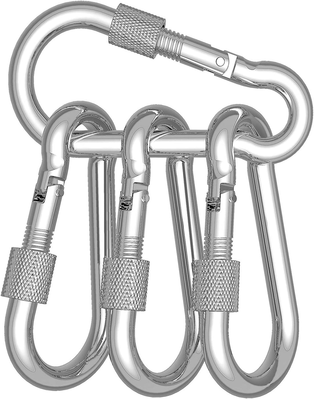 4 Pack 500lbs Solid Metal Carabiners with Clips, Locking System for Hammock, Backpacking, Hanging Buckle for Camping, Hiking, Hunting, Silver