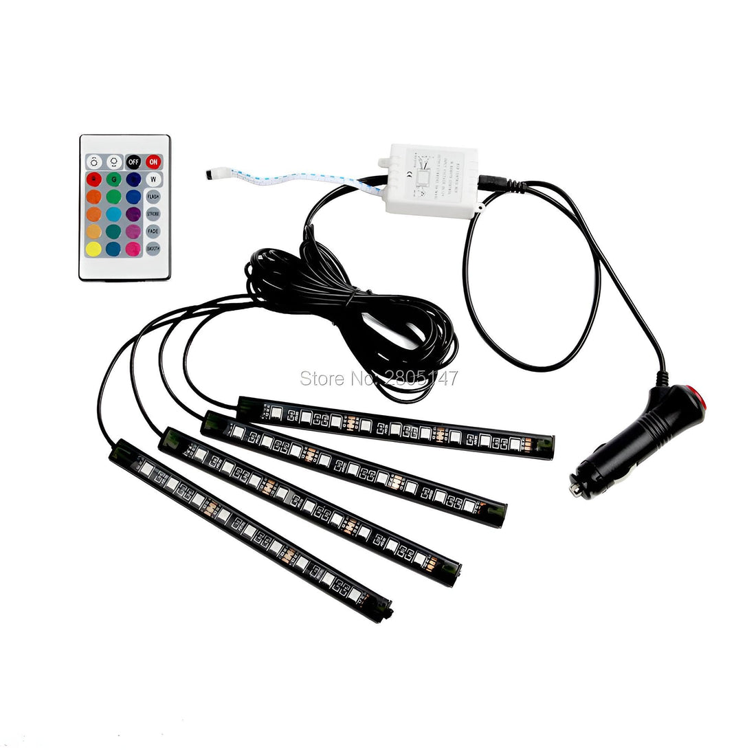 Transform Your Car Interior: Creative 6W LED Light Kit with Car Charger and IR Wireless Remote Control (Multicolor, HHT-06) - Set of Four Lights
