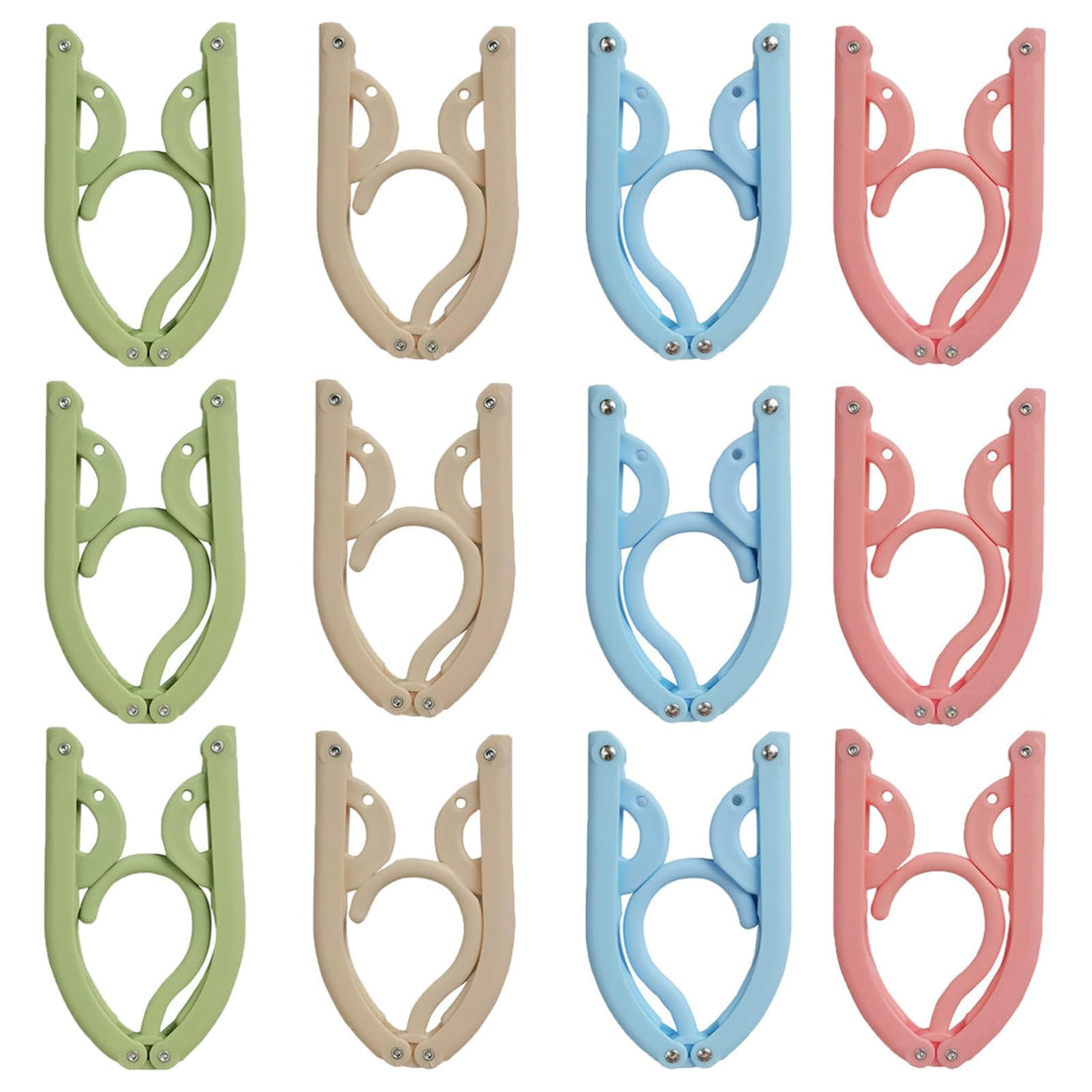 Travel Hangers, 12pcs Portable Travel Hangers, Multifunction Travel Accessories Folding Wall Mounted Drying Rack with Clips Save Space for Holiday Camping, Indoor, Hotel and Outdoor Use(4 Colours)