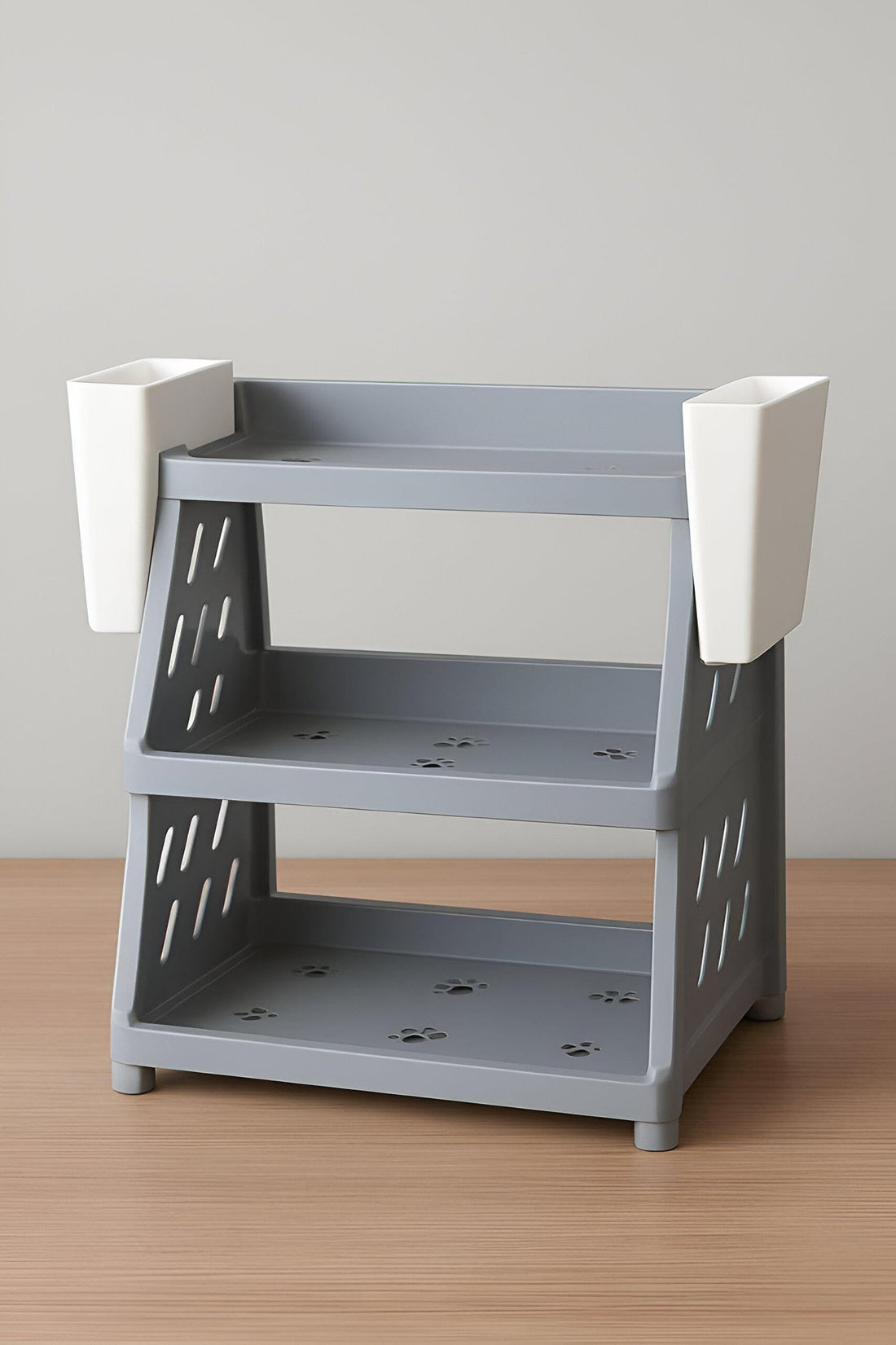 Desk Shelf Organizer - Stylish 9-Piece Set with Three Shelves, Two Pen Holders, and Four Side Supports in Vibrant Colors (gray)