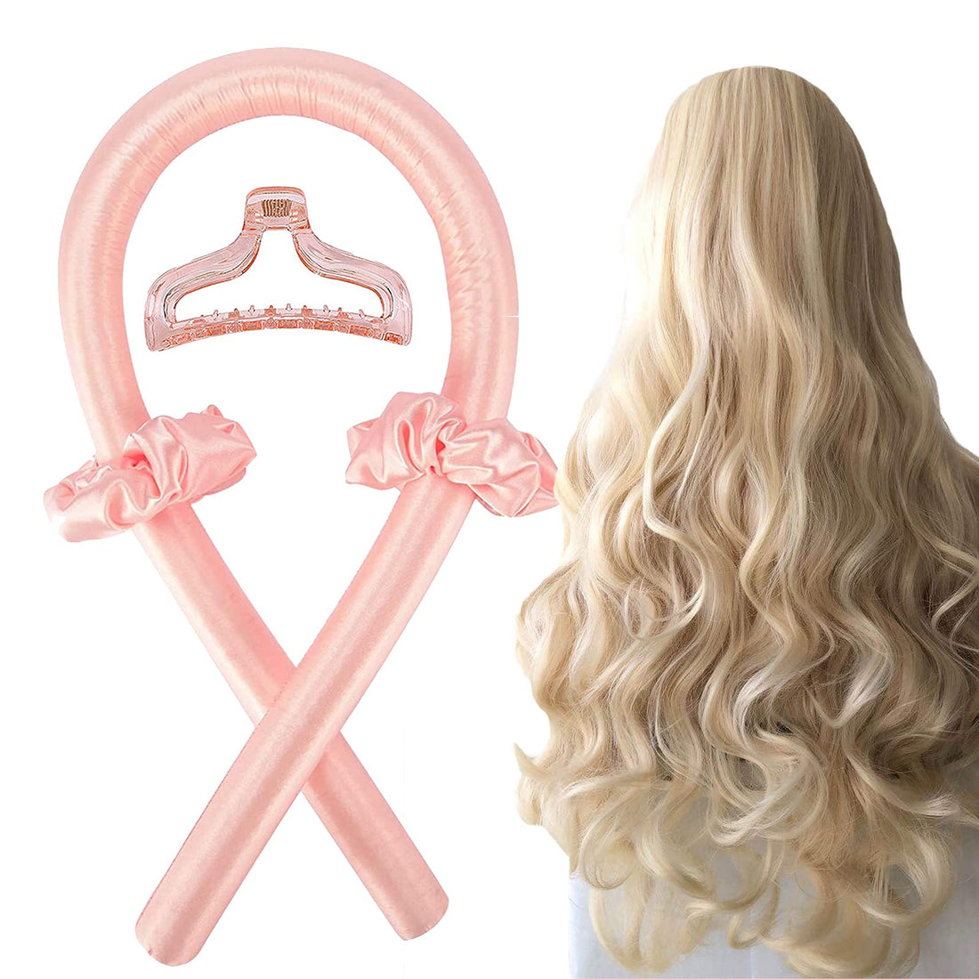 Wendergo Heatless Curlers Headband, Silk Ribbon Curling Rod Lazy Natural Soft Wave Formers Sleeping Overnight Hair Wrap Kit No Heat Hair Styling Tools for Long Medium Hair (Pink)