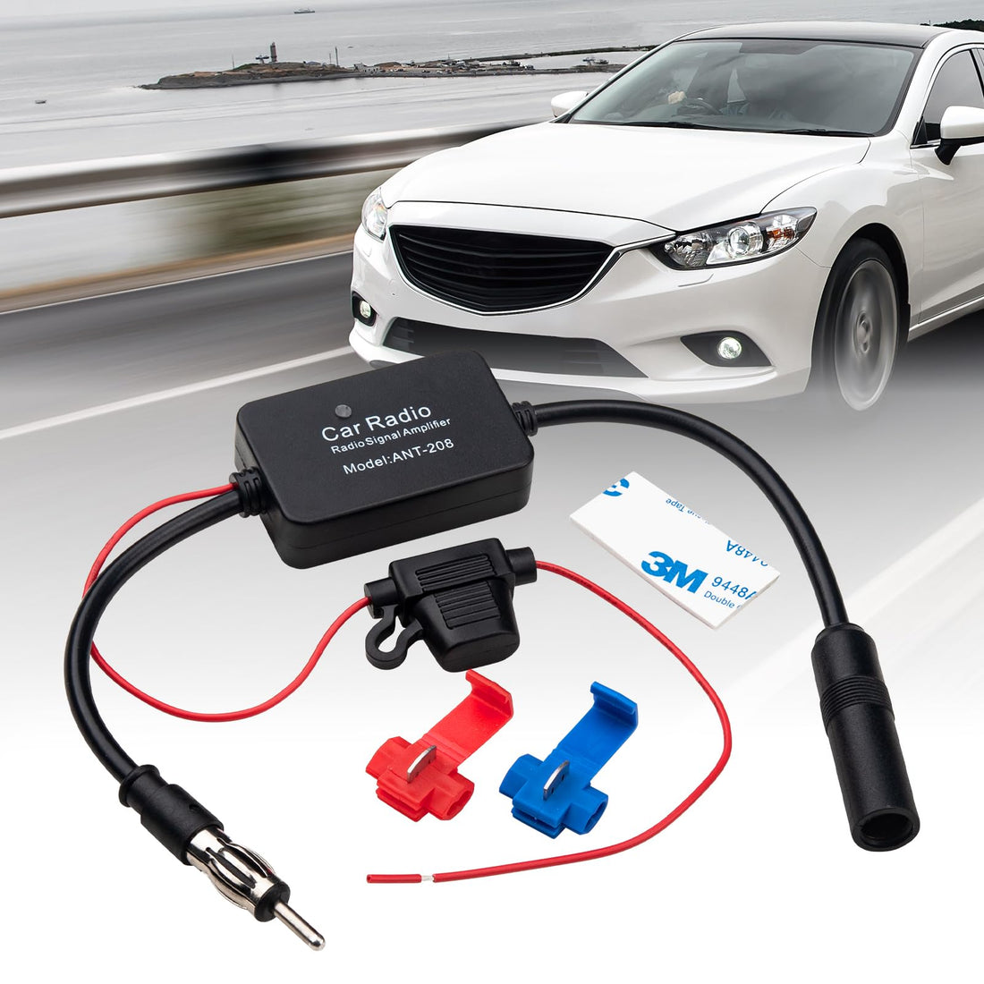 12V Car FM Radio Antenna Booster Signal Booster Amplifier Amp Reduce Noise, DIN Plug Connector Adapter for Truck SUV Car Stereo, Audio, Radio, Media, Head Unit Receiver