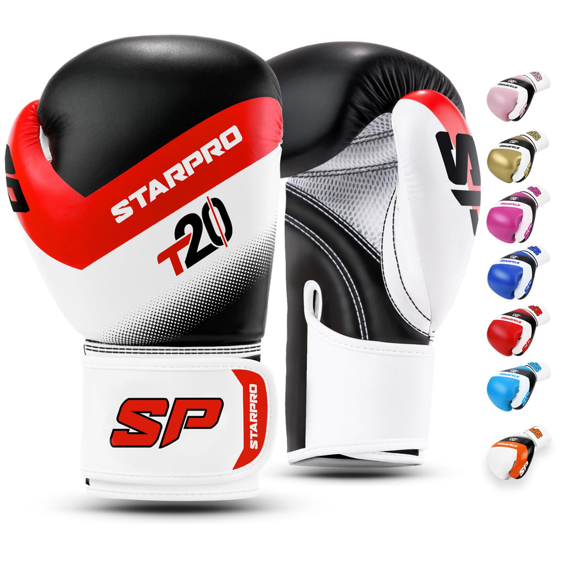 Starpro T20 Boxing Gloves - 8oz 10oz 12oz 14oz 16oz - Synthetic Leather Gloves for Training Sparring with Waterproof Lining - Breathable Mesh - Hand Protection