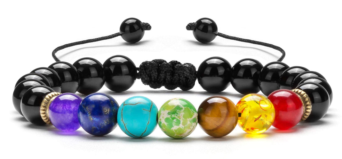 Men Women 8mm Lava Rock 7 Chakras Aromatherapy Essential Oil Diffuser Bracelet Braided Rope Natural Stone Yoga Beads Bracelet Bangle