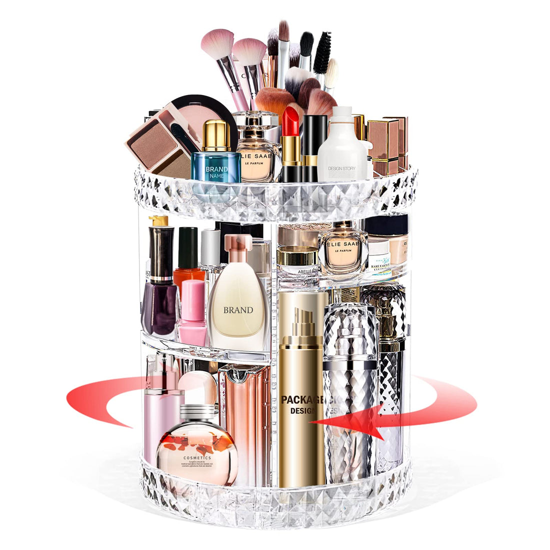 MYKASEN 360 Rotating Makeup Organizer, Adjustable Shiny 6 Layers Large Capacity Spinning Cosmetic Holder Rack, Makeup Storage Display Case Countertop for Bathroom Lipsticks Brushes (Upgraded Style)