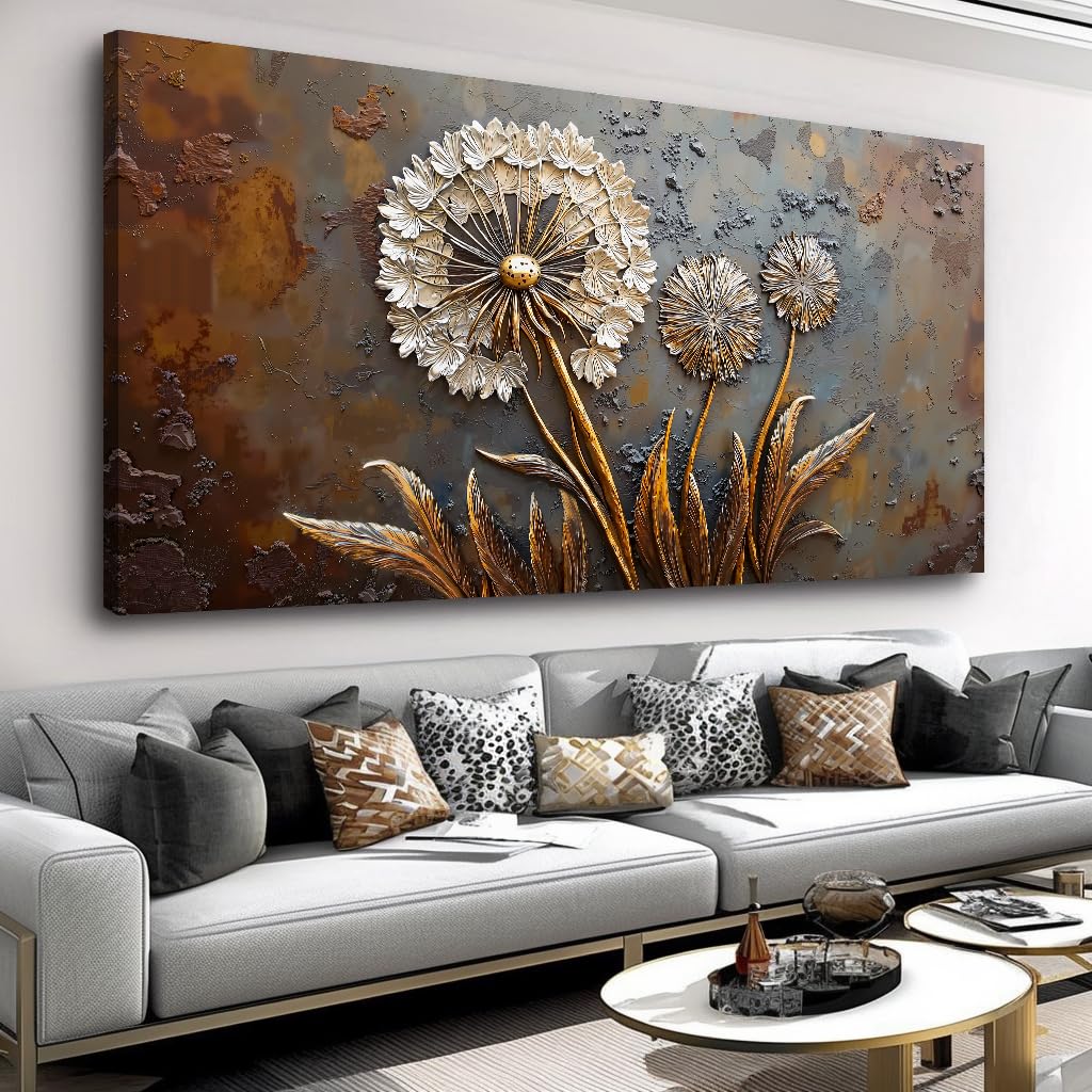 Large White Flower Wall Art with Taupe Background Elegant Flower Framed Floral Canvas Print for Living Room, Bedroom, Dining Room, Home Office Modern Ready to Hang Home Decor - 20"x40"(50CMx100CM)