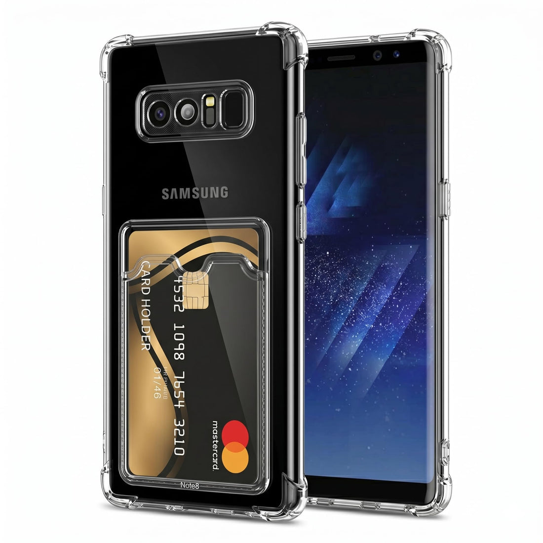 Dl3 Mobilak Samsung Galaxy Note 8 Case Clear Card Holder Back Wallet Crystal Transparent Soft TPU Shockproof Bumper Corner Drop Protection Phone Case Cover With Camera Lens Protection - Transparent