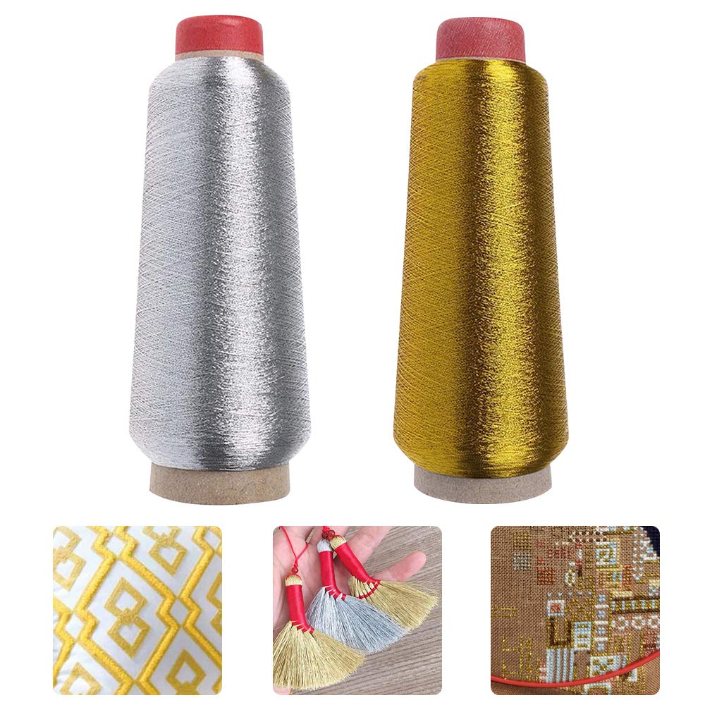 LYTIVAGEN 2 PCS Sewing Thread Polyester Sewing Machine Thread 3499 Yards (3200m) Overlock Thread Machine Embroidery Thread for Sewing, Crochet, Hand Knitting, Embroidery (Gold and Silver)