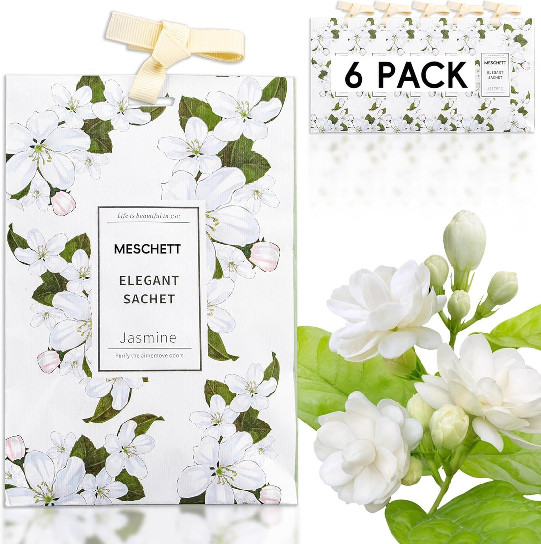 Scented Sachet for Drawers and Closets, Long-Lasting Air Freshener Sachets Bags, Hanging Potpourri Bags with Fragrances for House Room, Wardrobe and Car, Home Fragrance Products (Jasmine)