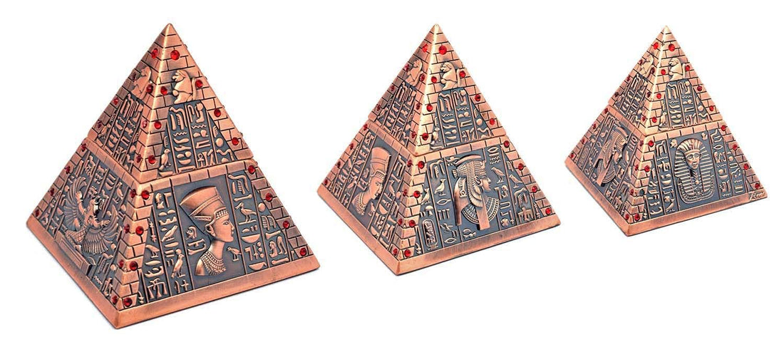 immatgare pharaonic Egyptian Jewellery Storage 3 Pyramids ancient Egyptian souvenirs gifts from Egypt Collectible Pharaohs (Burnt Red - 8.5 CM Long)