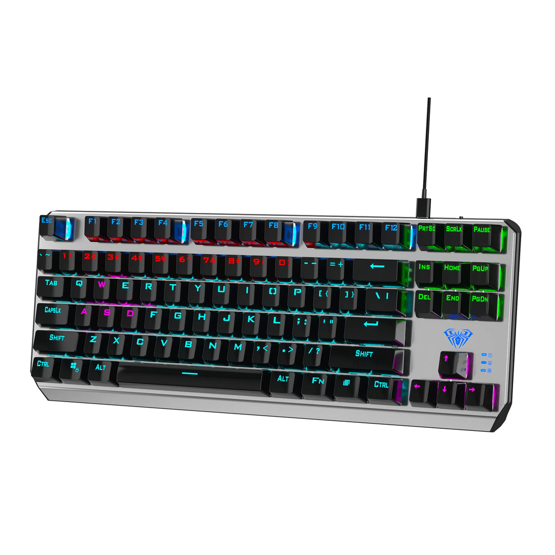 AULA F3087 Mechanical Gaming Keyboard with RGB Rainbow Backlit, ABS Keycaps, 87 Keys Anti-Ghosting Ergonomic USB Type-C Wired Computer Keyboards for Windows PC (Blue Switch, Black)