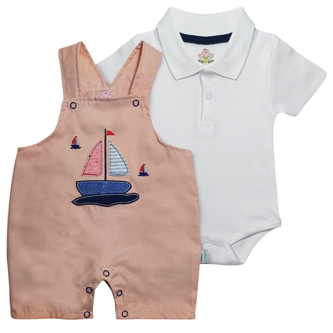 Baby Shoora Boys Half Sleeves&Sleevesless Bodysuit Embroidered Boat Set Of 2 Pieces Half Sleeves&Sleevesless Bodysuit (pack of 1)