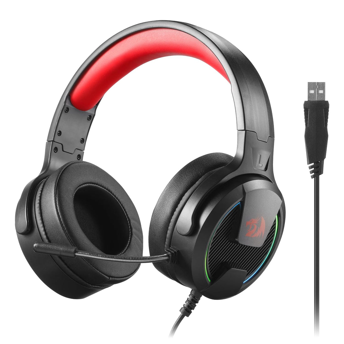 Redragon H315 RGB Gaming Headset - Wired Computer Headset with 40mm Drivers, Noise-Canceling Microphone, USB Connection, Lightweight Design, and Soft PU Leather Ear Cushions for Ultimate Comfort