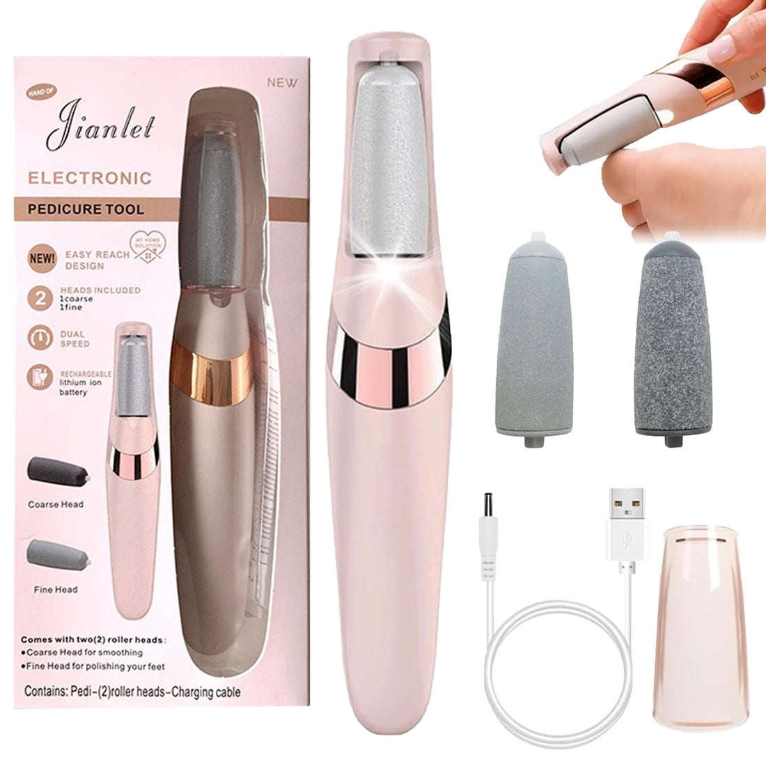 Electric Foot File Hard Skin Remover, Callus Remover for Feet & Dead Skin Remover Electric, USB Rechargeable Waterproof Foot Grater with 2 Heads for Dry Cracked Heels, Pedicure Tools Home Care