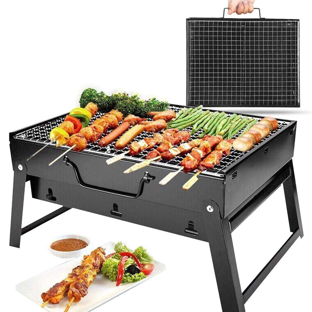 GO2CAMPS Portable Charcoal BBQ Grill (35X27cm) | Tabletop Charcoal Barbeque Grill Foldable Stainless Steel Barbecue Charcoal Stove with Plating Grid for Camping, Hiking, Picnics and Outdoor Cooking