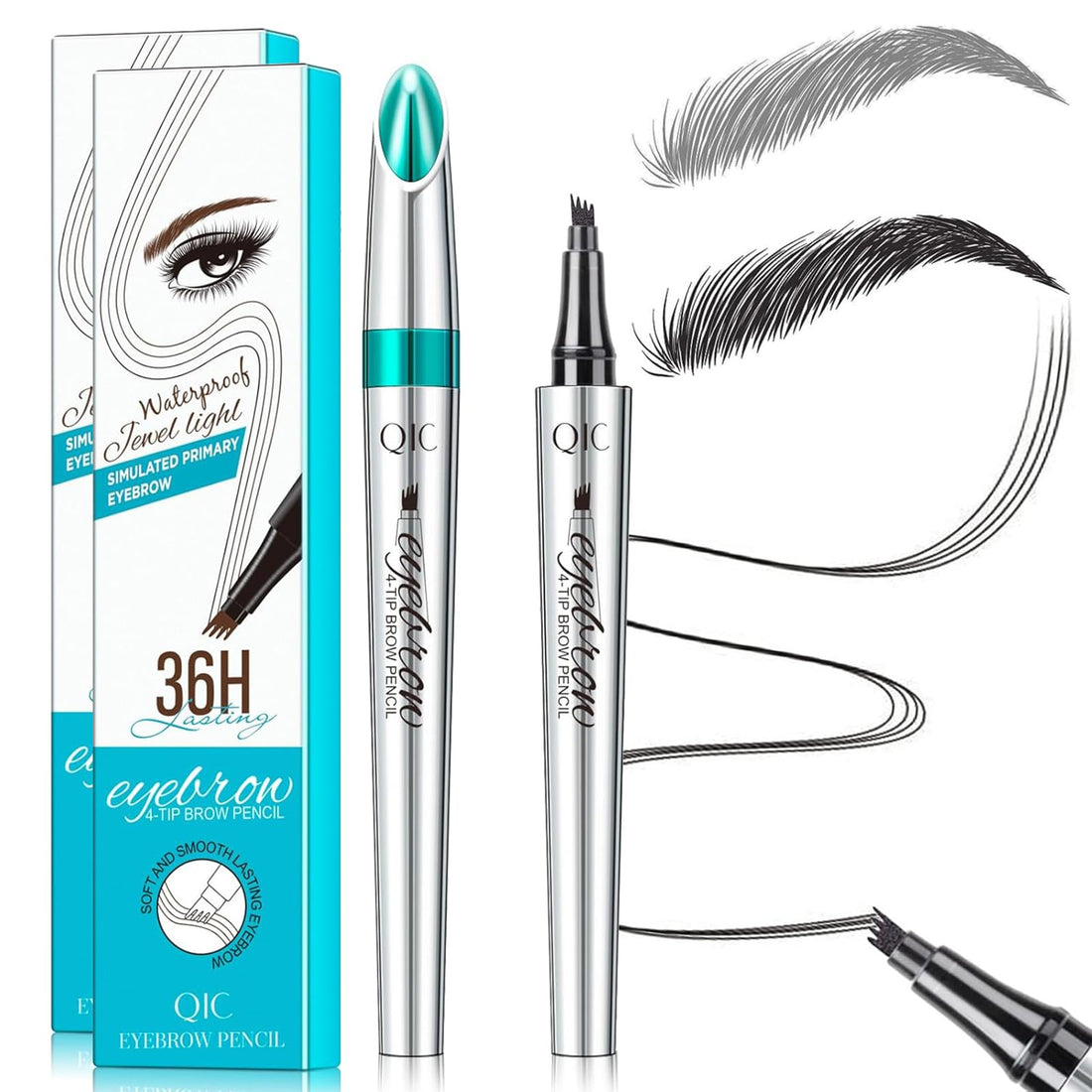 Microblading Eyebrow Pencil, Eyebrow Pen with an Upgrade Micro-Fork Tip Applicator, Waterproof Long-Lasting Microblading Eyebrow Pen for Natural Looking Brows Makeup (Gray/Black)
