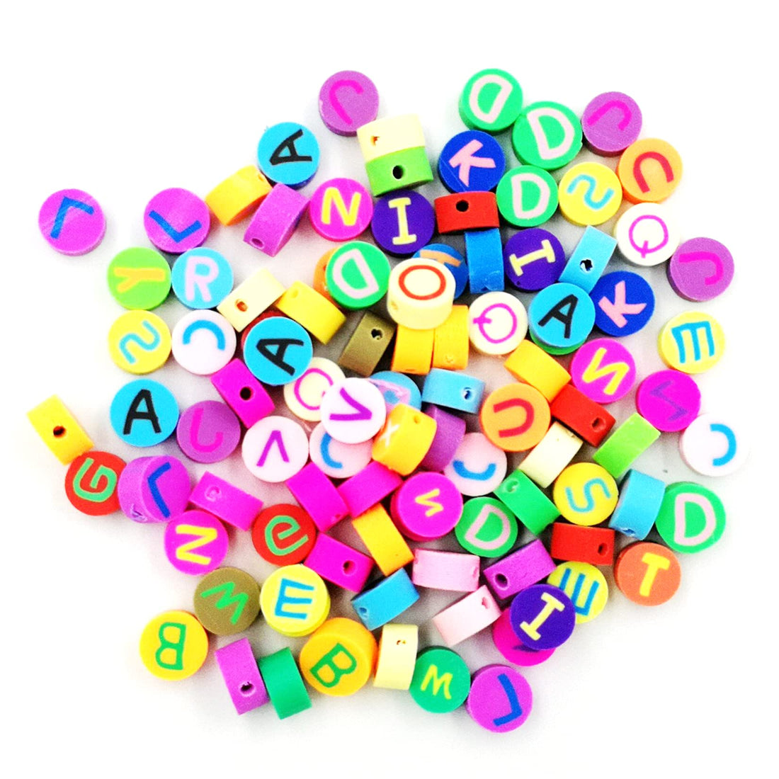 LOPURO 100 Pcs Letter Alphabet Beads, 10mm Polymer Clay Colorful Cute Beads Charms for DIY Hair Clip Necklace Bracelet Jewelry Earring Handmade Making Accessories(Alphabet)