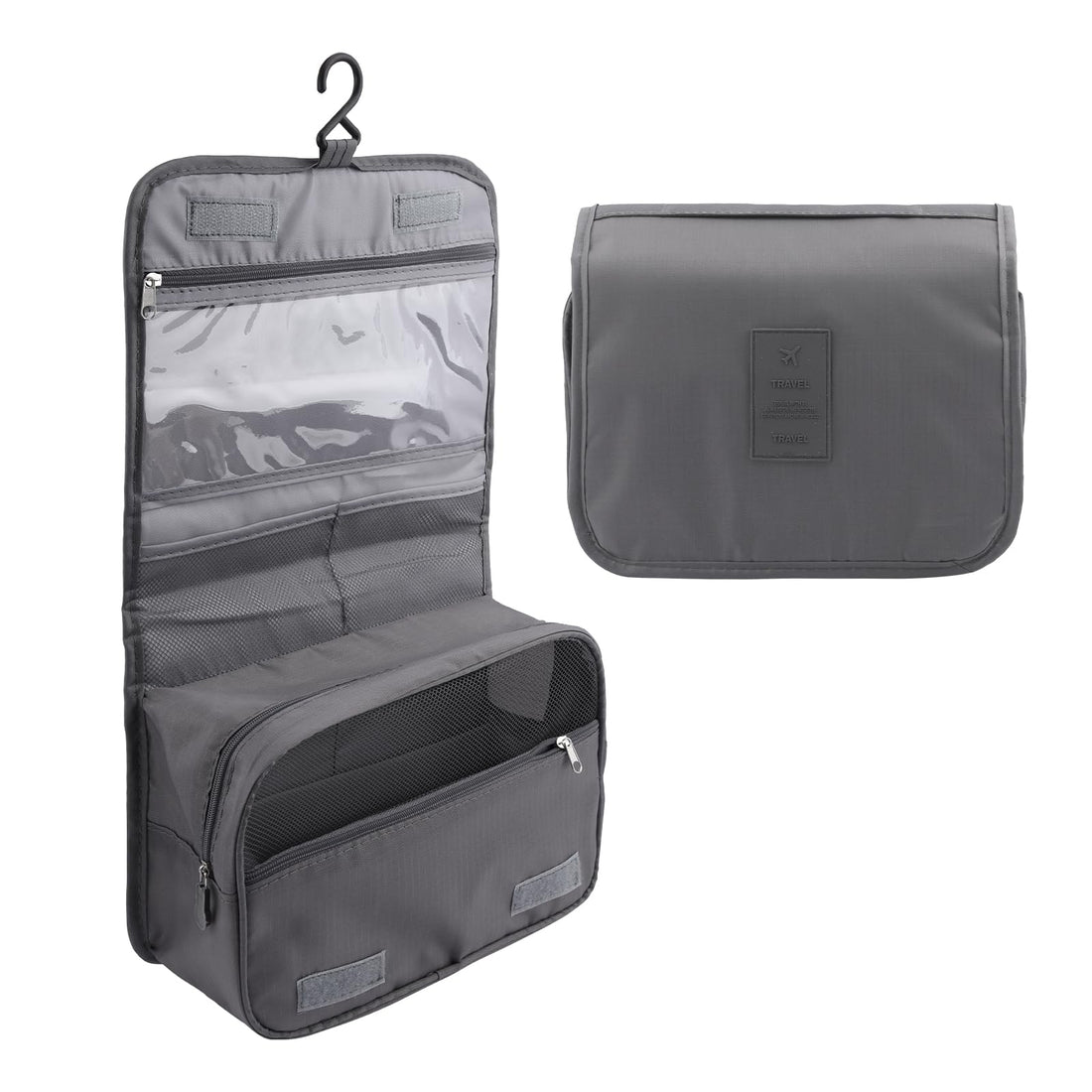 Alicer Hanging Travel Toiletry Bag, Waterproof Folding Makeup Bag, Portable Makeup Bag, Toiletry Bag for Men and Women (Grey)