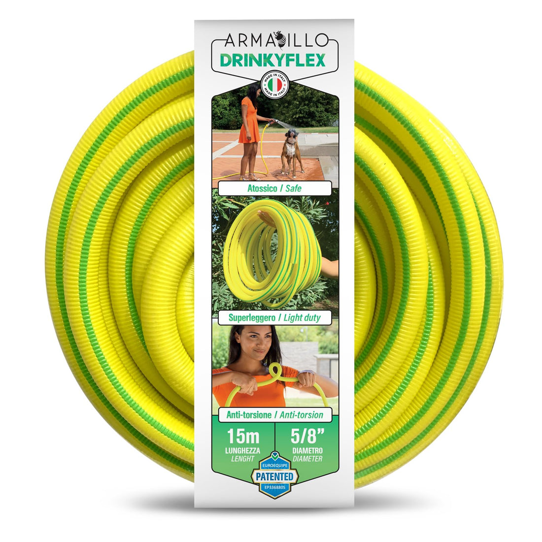 Idroeasy Armadillo Drinky Flex 15 Metres, Garden Hose, Non-Toxic Super Light Garden Water Pipe, Anti Knot and Anti Twist Irrigation Rod Made in Italy