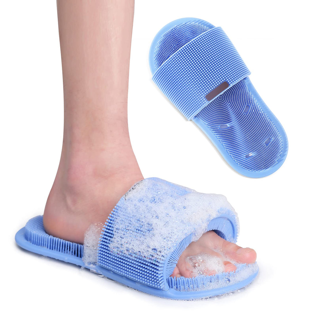 Shower Feet Scrubber Non-Slip Foot Cleaner Washer for Shower Easy Feet Silicone Foot Scrubber for Shower Floor Foot Scrub Massage Slipper Brush with Suction Cups Dead Skin Remover - 1pcs Blue