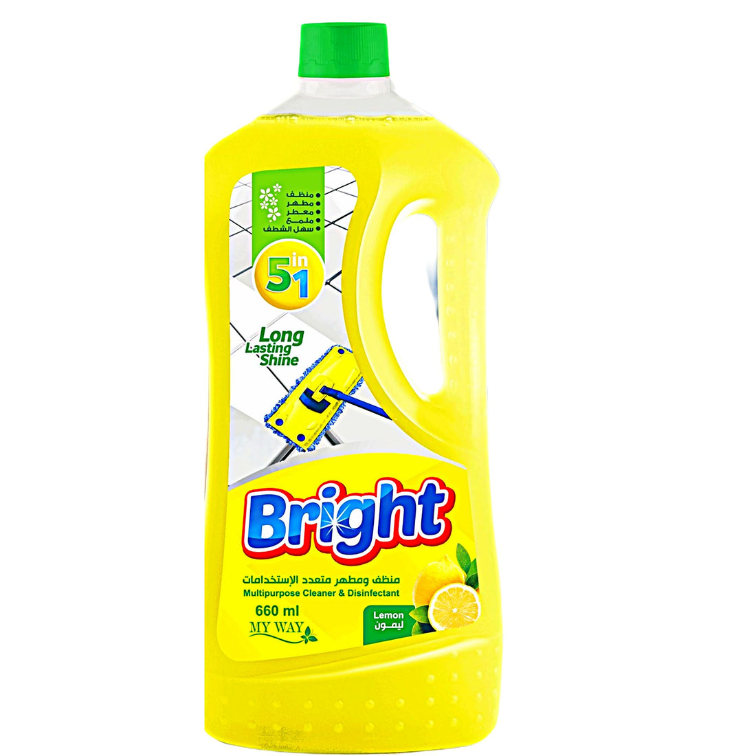 Bright Disinfectant Cleaner 5 in 1 Multi Purpose Disinfectant Cleaner Scented Glitter Easy Rinse 650ml (Lemon)