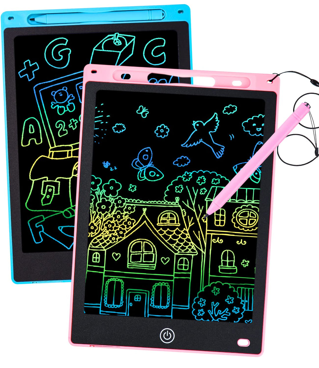 PERMUST 2 Pack Magic Drawing Tablets, 12 Inch LCD Doodle Pad with Eraser Button, Toys for Girls Boys Blue + Pink