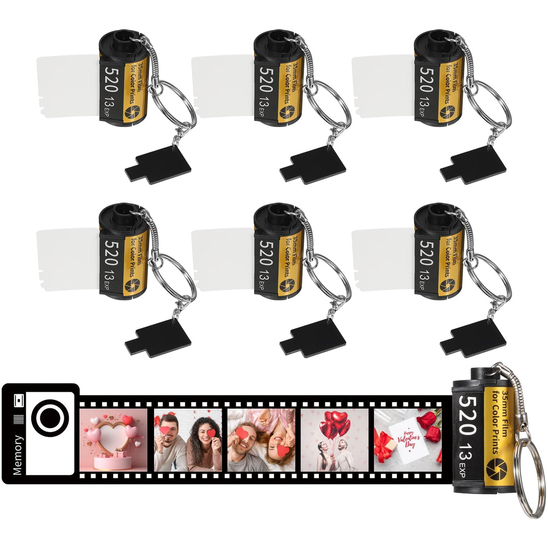 Tazweeq Sublimation Film Roll Keychain, Camera Memory Keychain, Personalized Photo Keychain, for Valentine's Day Gifts, Black