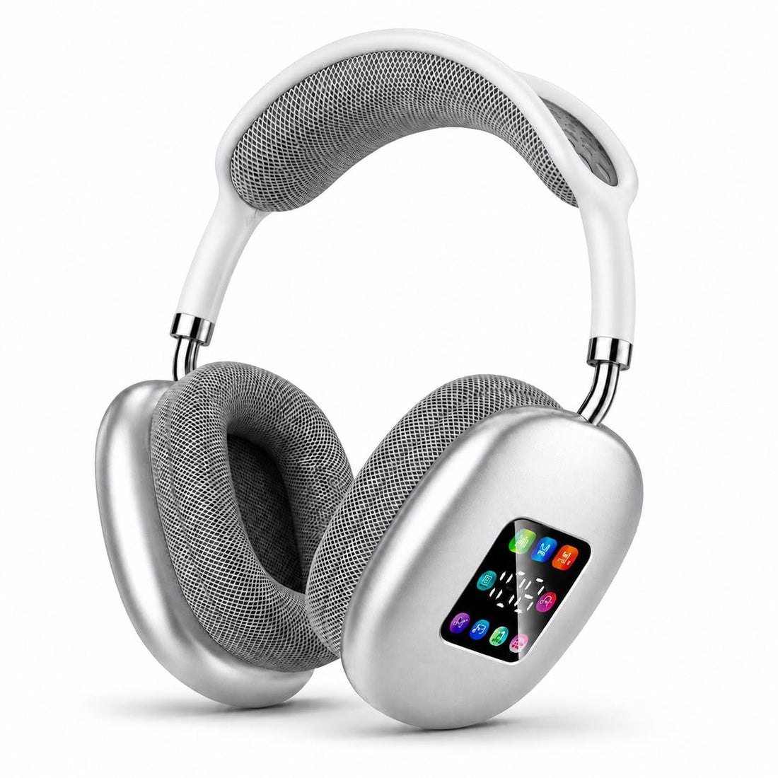 Over-Ear Wireless Headphones with Smart Display, Side Controls, Soft Earpads, Stereo Sound, for Music, Calls, Work (White)