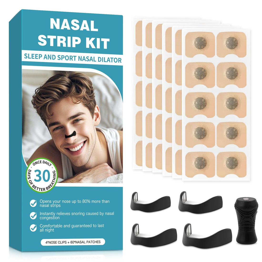60 Pcs Magnetic Nose Strip, Breathing Nasal Strip, Anti-snoring Sleeping Nose Strips, Intake Breathing Nose Strips, Sleep Aid Nose Strips Suitable for Men Women at Home,Business Trips,Trave