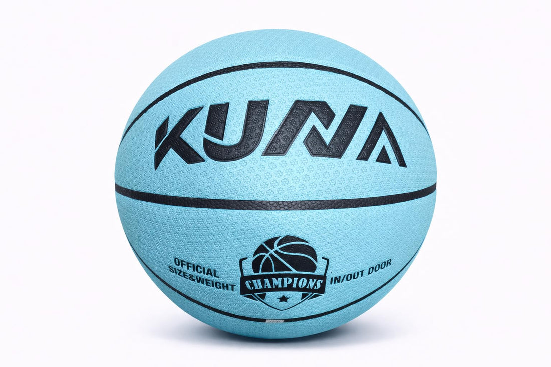 Kuna Champions Basketball – Official Size 5/6/7, Indoor & Outdoor Use, Durable Grip Surface, Professional Training & Match Ball, Grey/Baby Blue/Black