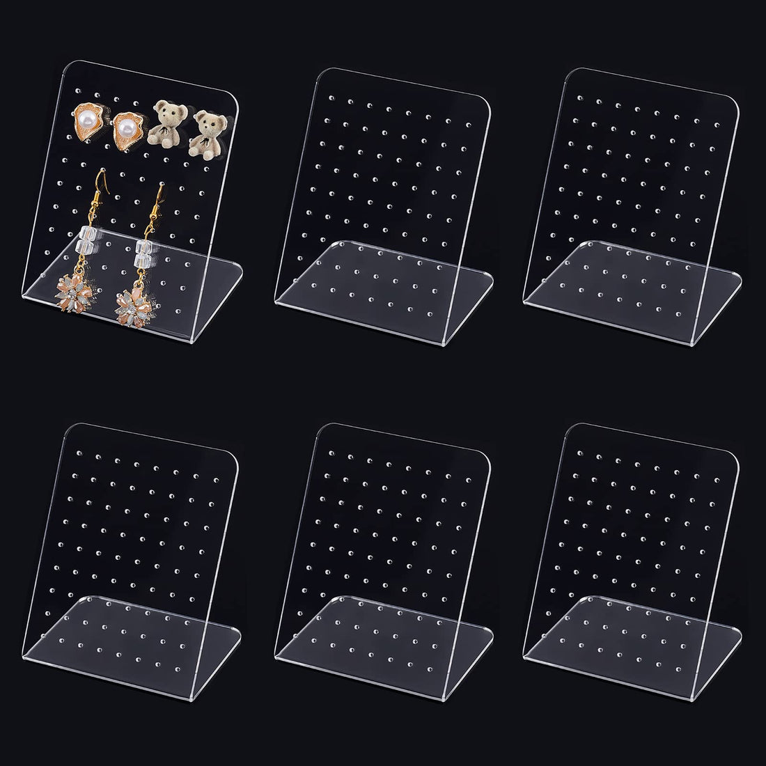 PH PandaHall 72 Holes Earring Display, 6 Pack L-Shape Earring Holder Stand Acrylic Earring Stud Organizer Clear Slant Back Showcase for Jewelry Dangling Display Retail Stores and Home Use