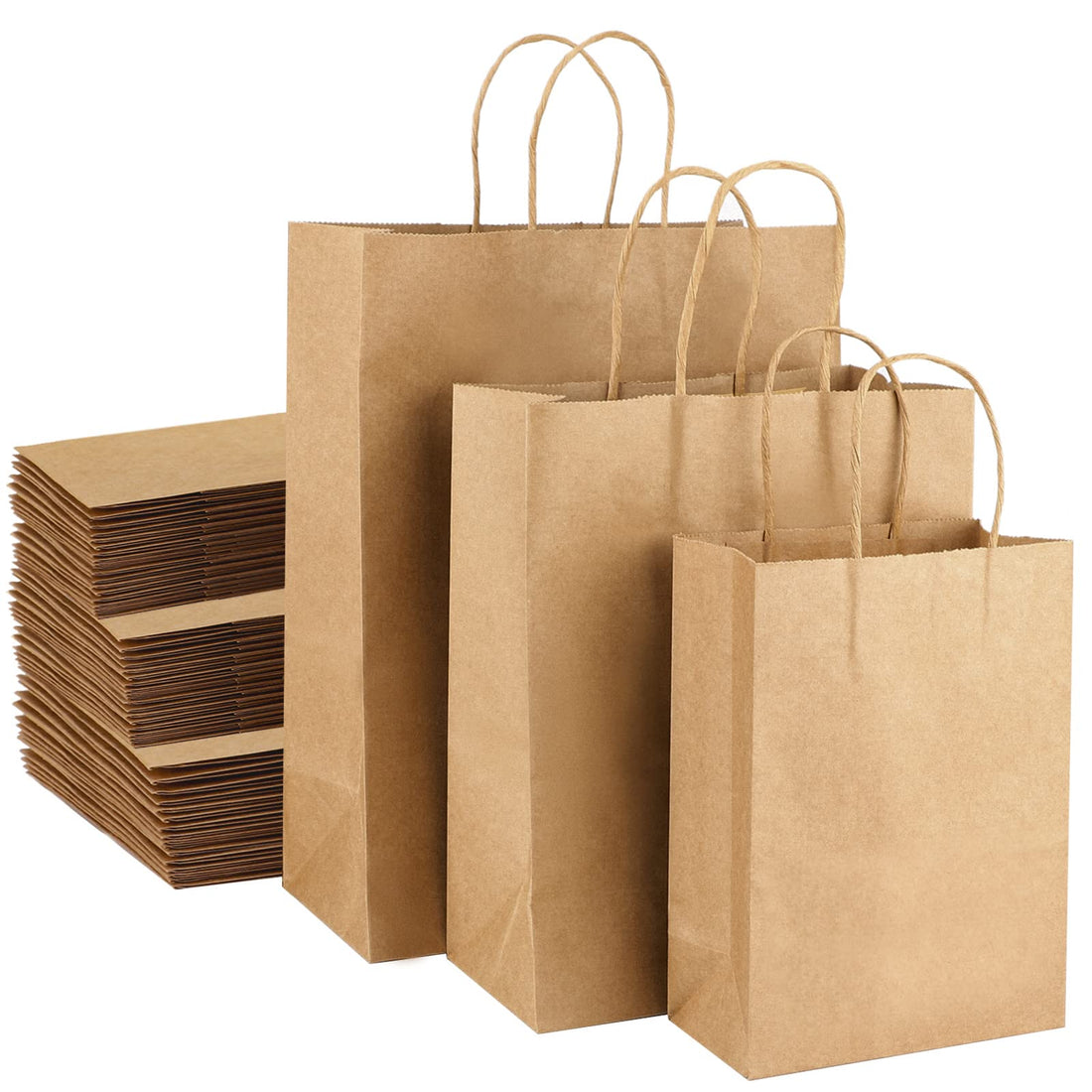 EUSOAR Small Medium Large Kraft Paper Bags with Handles Bulk, 5.9"x3.1"x8.3"& 8"x4.25"x10.5"& 9.8"x5"x13" 25pcs each size Gift Shopping Bags, Take Out Bags, for Business, Retail, Party Favor, Boutique