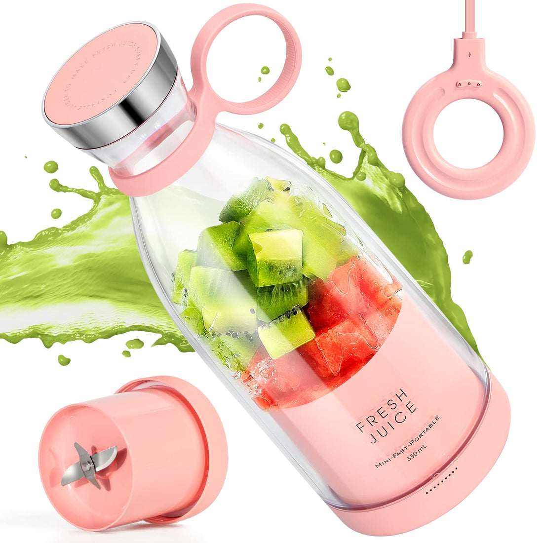 Portable Blender,Fashion Portable Blender for Shakes and Smoothies 11.8 Oz,Magnetic USB Fast Charging Mini Fresh Juice Mixer Bottle,Take It for Traveling, Outdoor, Gym, Office, Cars, Gift -PK