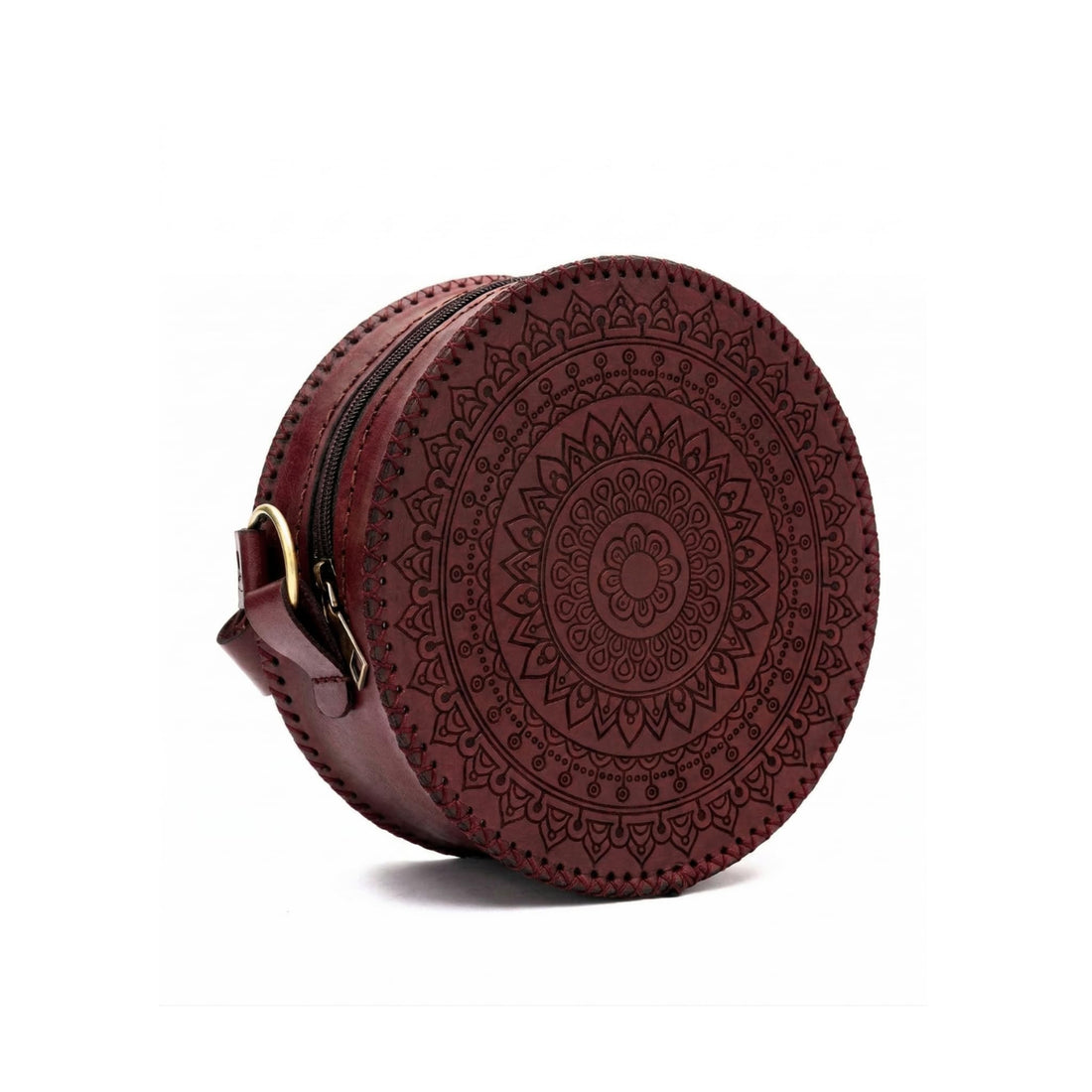Viola Handcrafted Mandala Round Crossbody Bag — Genuine Full-Grain Leather