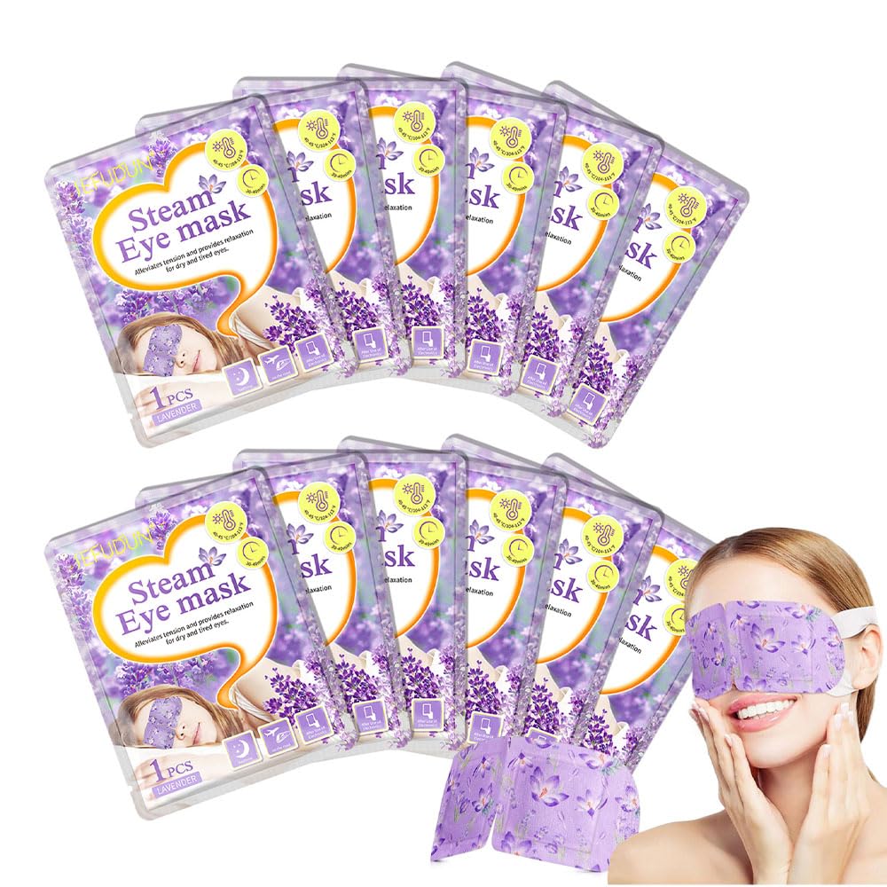 12 Packs Lavender Self Heating Eye Mask, SPA Warm Eye Disposable Heated Sleep Eye Mask for Dry Eyes, Dark Circles, Puffy Eyes, Puffiness, Relief Stress Eye Fatigue