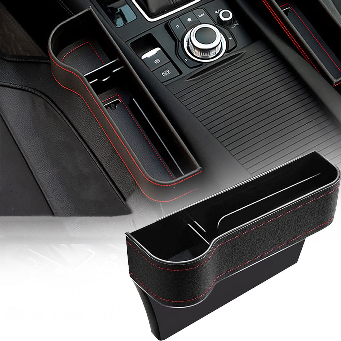 kaungka BLACK POCKET ORGANIZER LEATHER CAR SEAT SIDE FILLER GAP SPACE STORAGE BOX LEFT WITH CUP MOBILE PHONE CUP HOLDER COIN COLLECTOR