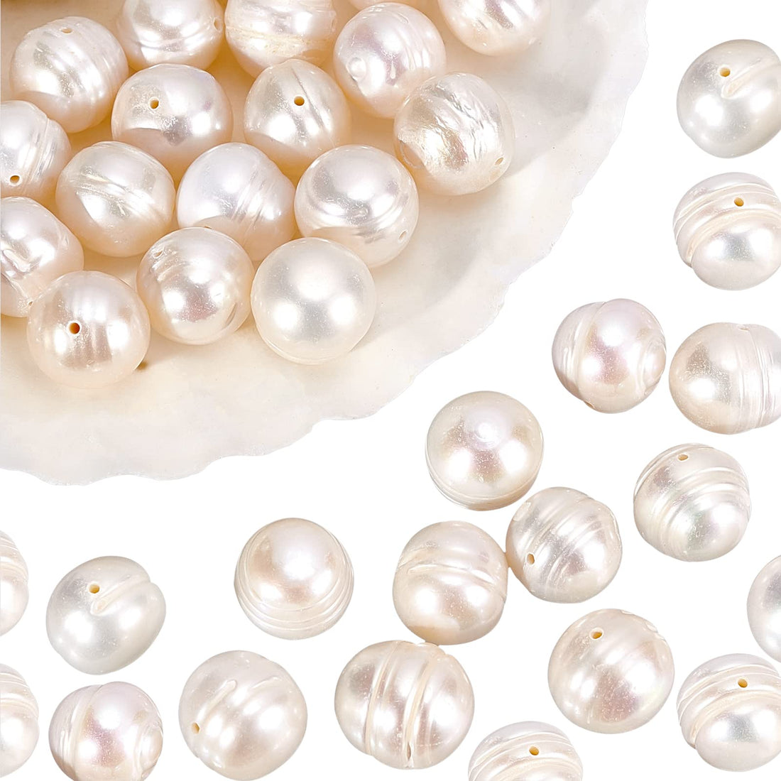 NBEADS 2 Strands Natural Cultured Freshwater Pearl Beads, Antique White Pearl Strands Round Pearl Loose Beads for Jewelry Craft Making, Hole: 0.6mm