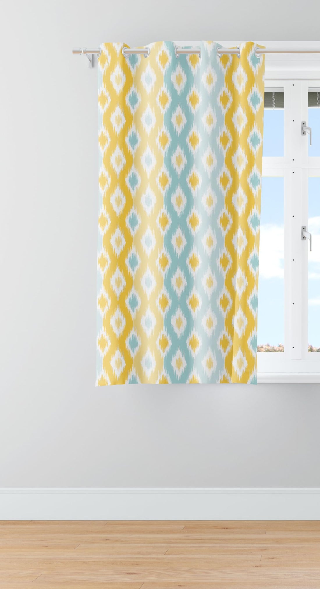 Cartela Print Curtain Grommet (1 panel) (Yellow & Pistage, 130Wx160H)